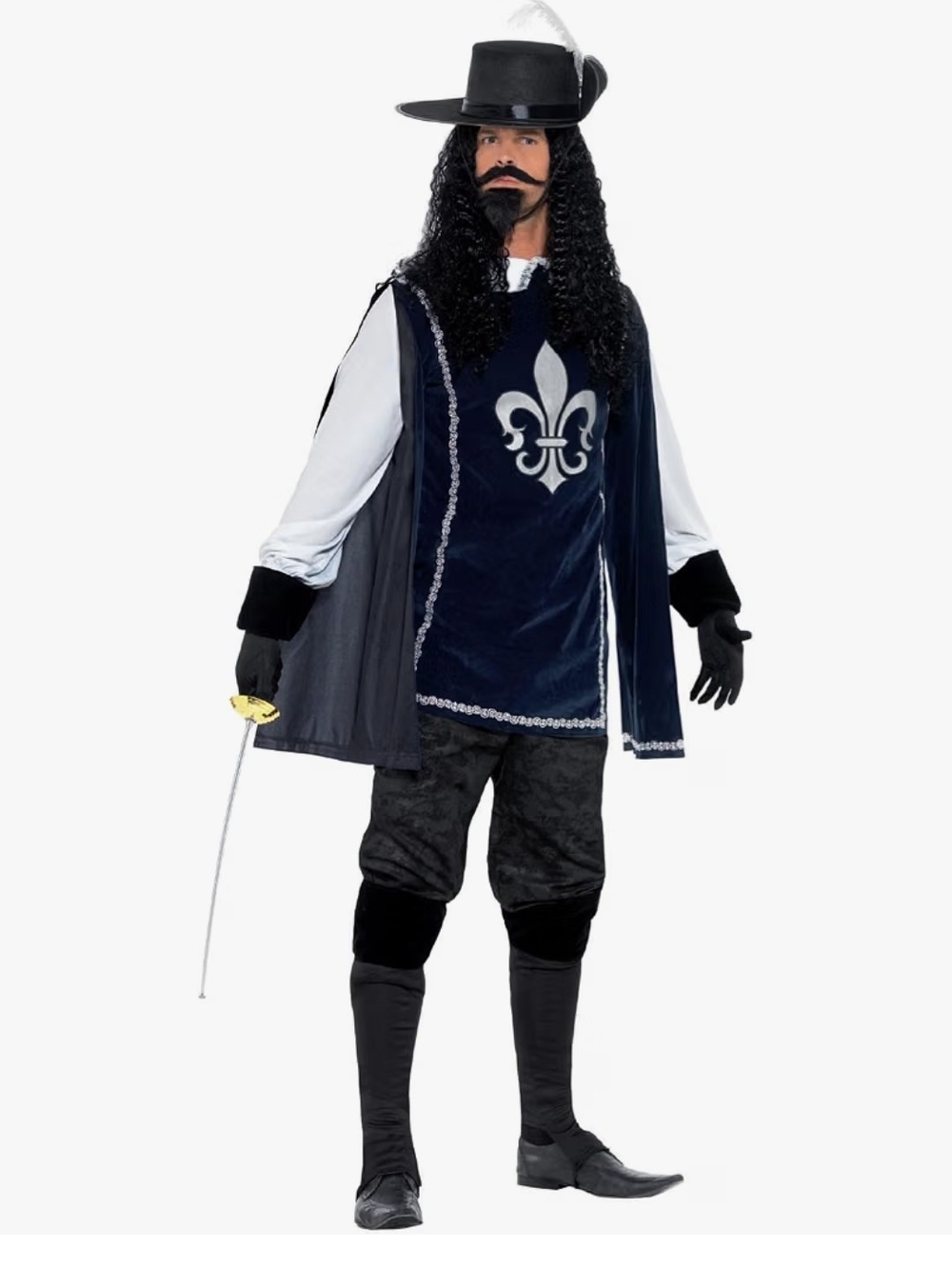 Men's Navy Fleur-de-Lis Musketeer Costume, Large